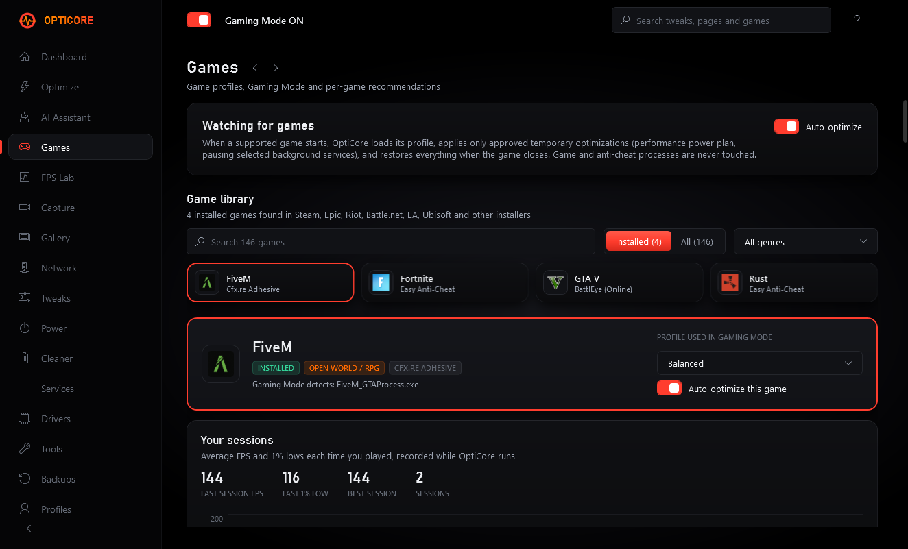 OptiCore screenshot